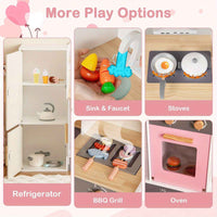 Thumbnail for Pretend Play Kitchen w/Refrigerator Wooden Toy Set Kids Kitchen Cooking Sink Playset Pink