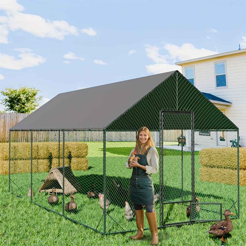 Upgraded XXL-Large 6mx 3m Heavy Duty Metal Walk-in Chicken Coop - Thicken Strong Frame - Full Shade - extra small door
