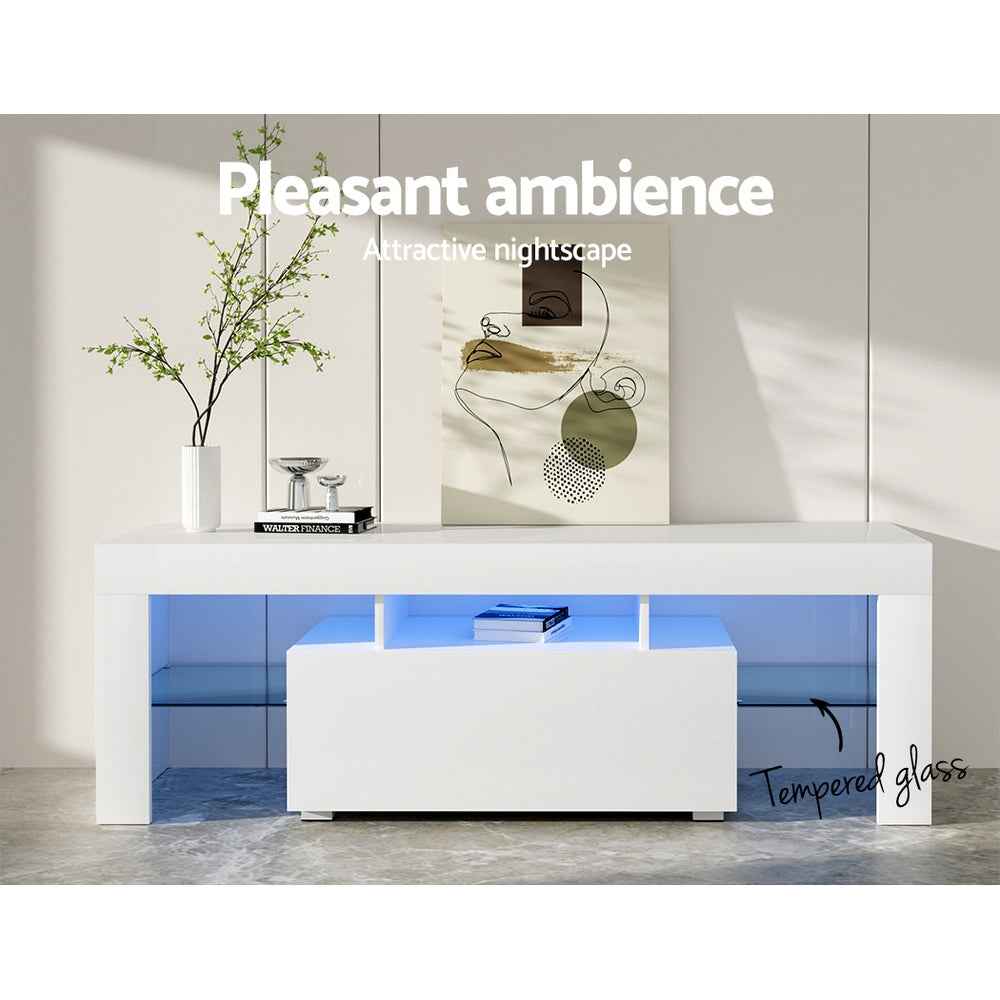Artiss Entertainment Unit TV Cabinet LED RGB 130cm Storage Drawers White
