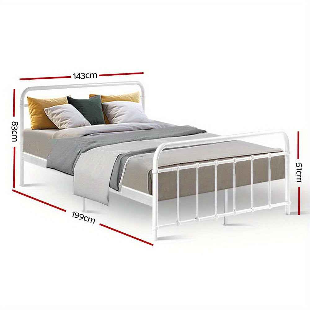 Sturdy White Metal Double Bed Frame - Modern Country Style