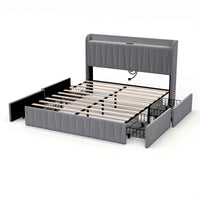 Thumbnail for Velvet Bed Frame: 4 Drawers, USB Charging, Modern Platform Queen bed / Double double Size Bed Frame