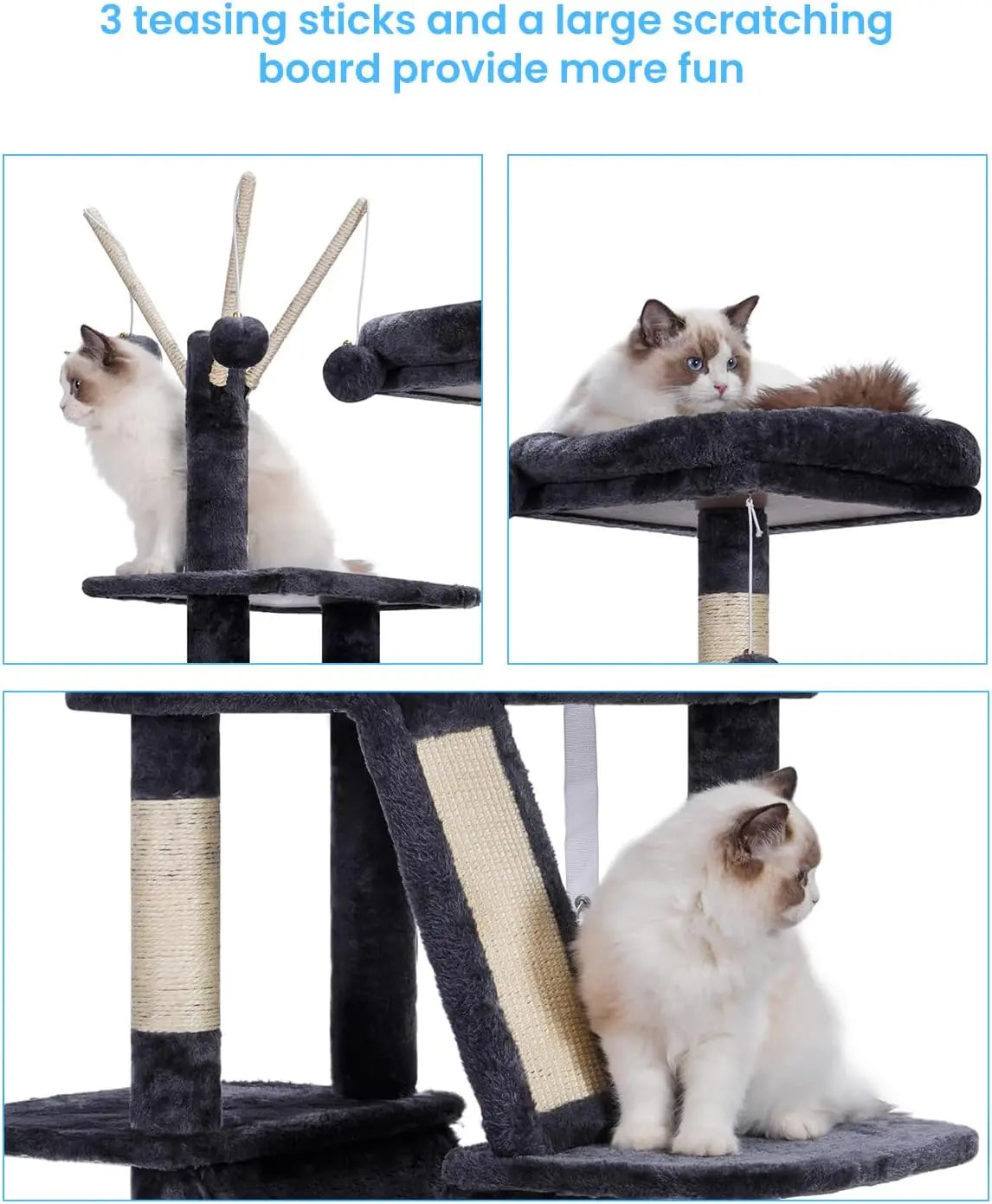 Hey-brother Cat Tree, 135cm Cat Tower with Big Condo, Hammock, Scratching Board and Sisal Posts, Smoky Gray dealsrusau