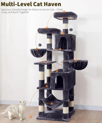 AMHANCIBLE 180cm Tall Cat Tree Scratching Post Hammock Condos Hanging Basket  Activity Center  Dark Grey dealsrusau