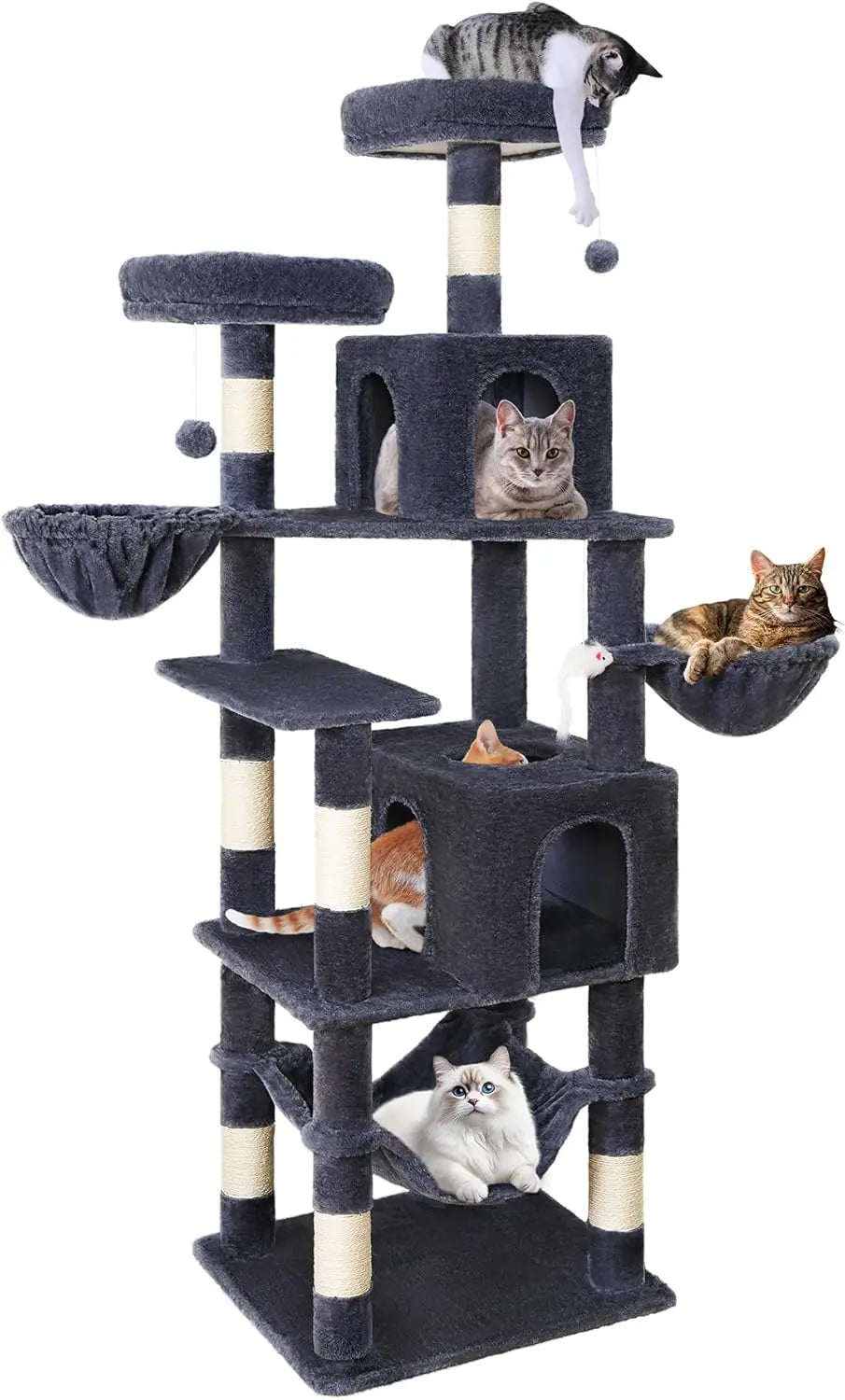 AMHANCIBLE 180cm Tall Cat Tree Scratching Post Hammock Condos Hanging Basket  Activity Center  Dark Grey dealsrusau