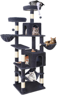 AMHANCIBLE 180cm Tall Cat Tree Scratching Post Hammock Condos Hanging Basket  Activity Center  Dark Grey dealsrusau
