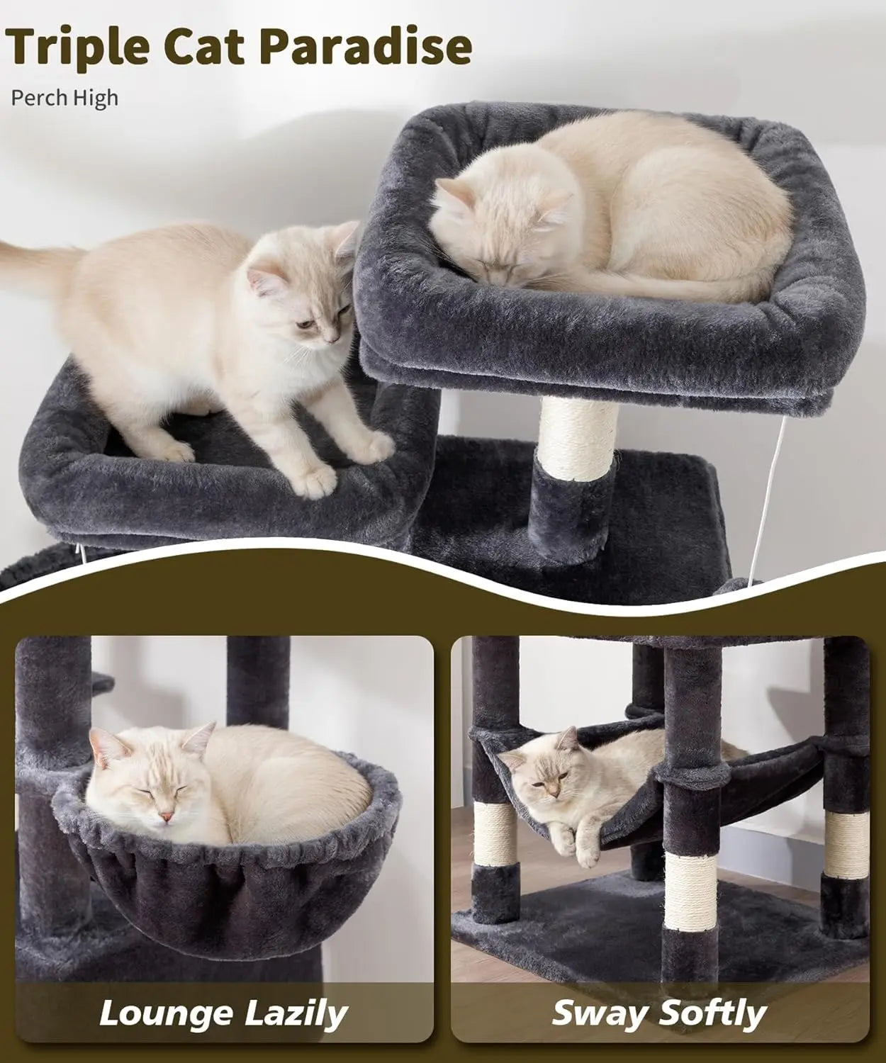 AMHANCIBLE 180cm Tall Cat Tree Scratching Post Hammock Condos Hanging Basket  Activity Center  Dark Grey dealsrusau
