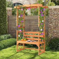 Thumbnail for Patio Garden Arch Archway 2-Seat Wooden Bench w/ 2 Trellises & Pergola