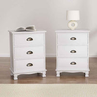 Thumbnail for Artiss 2x Bedside Table 3 Drawers Side Table Storage Cabinet Nightstand White