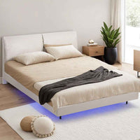 Thumbnail for ARTISS Contemporary Double Bed Frame with RGB LED Headboard | USB Powered