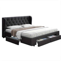 Thumbnail for MILA Charcoal Gray Large Queen Bed Frame with Four Storage Drawers | Contemporary Wood