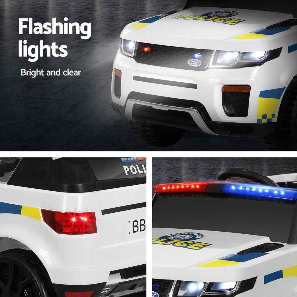 Range Rover Police Inspired Kids Ride On Car with Remote Control | White Ride On Patrol Police Car Horn Music Remote White