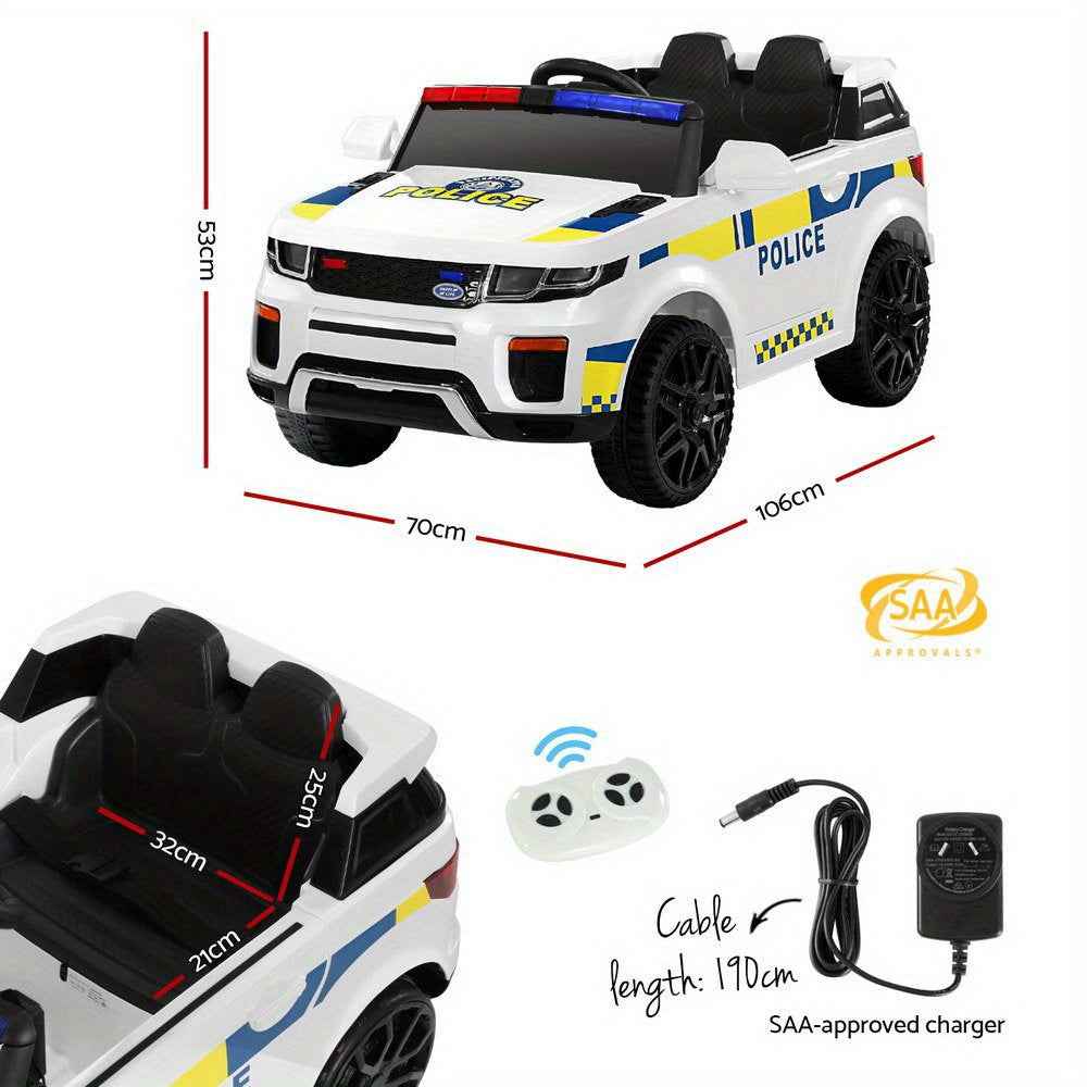 Range Rover Police Inspired Kids Ride On Car with Remote Control | White Ride On Patrol Police Car Horn Music Remote White
