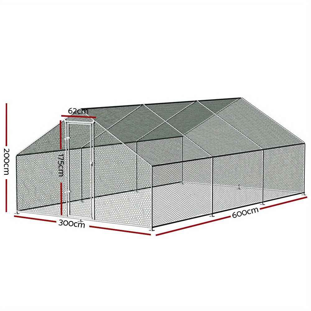 Walk-In Chicken Coop Cage 6x3x2m Galvanized Steel - Weather-Resistant, for Chickens, Ducks, Geese, Small Livestock Enclosure