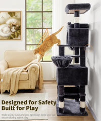 AMHANCIBLE 180cm Tall Cat Tree Scratching Post Hammock Condos Hanging Basket  Activity Center  Dark Grey dealsrusau