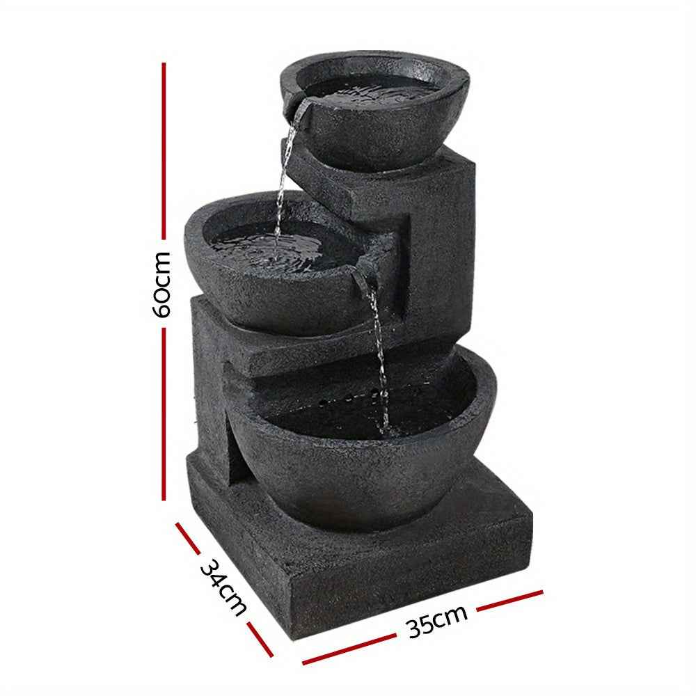 Garden Solar Fountain Water Feature Bird Bath Outdoor LED Lights 3-Tier