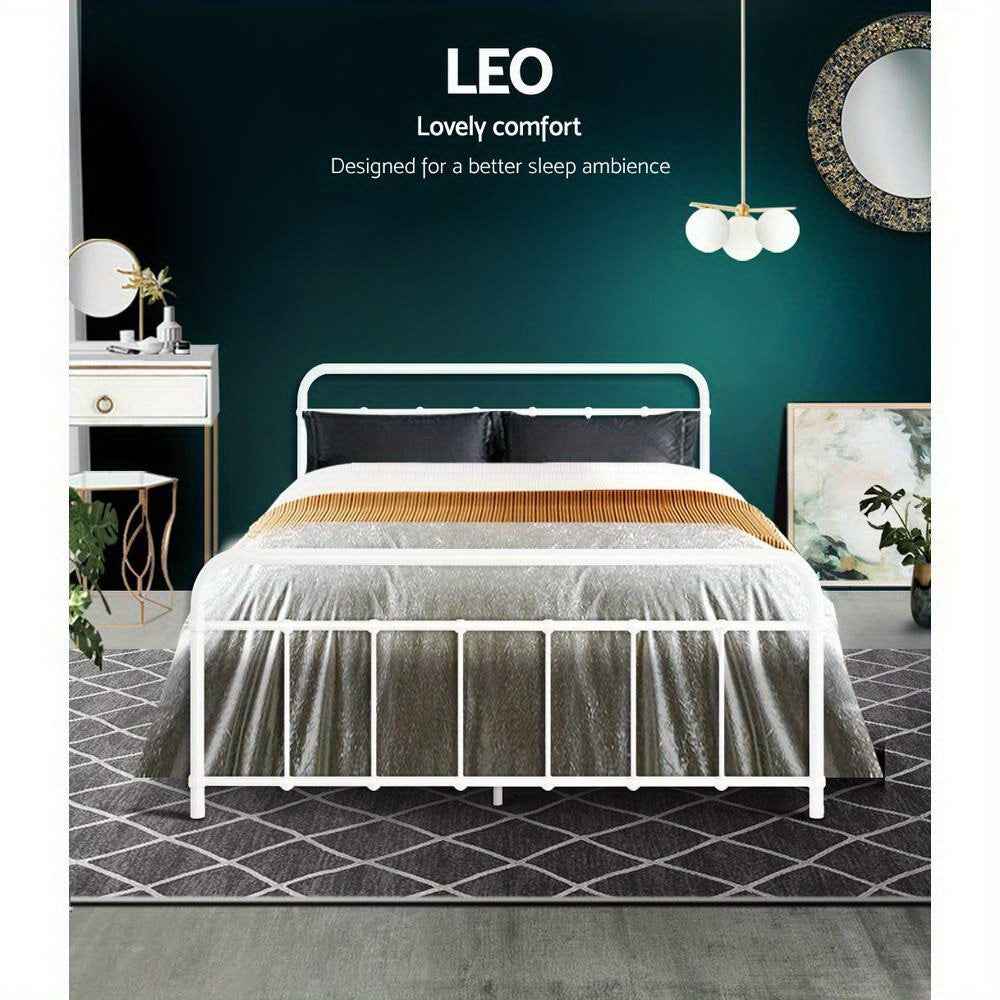 Sturdy White Metal Double Bed Frame - Modern Country Style