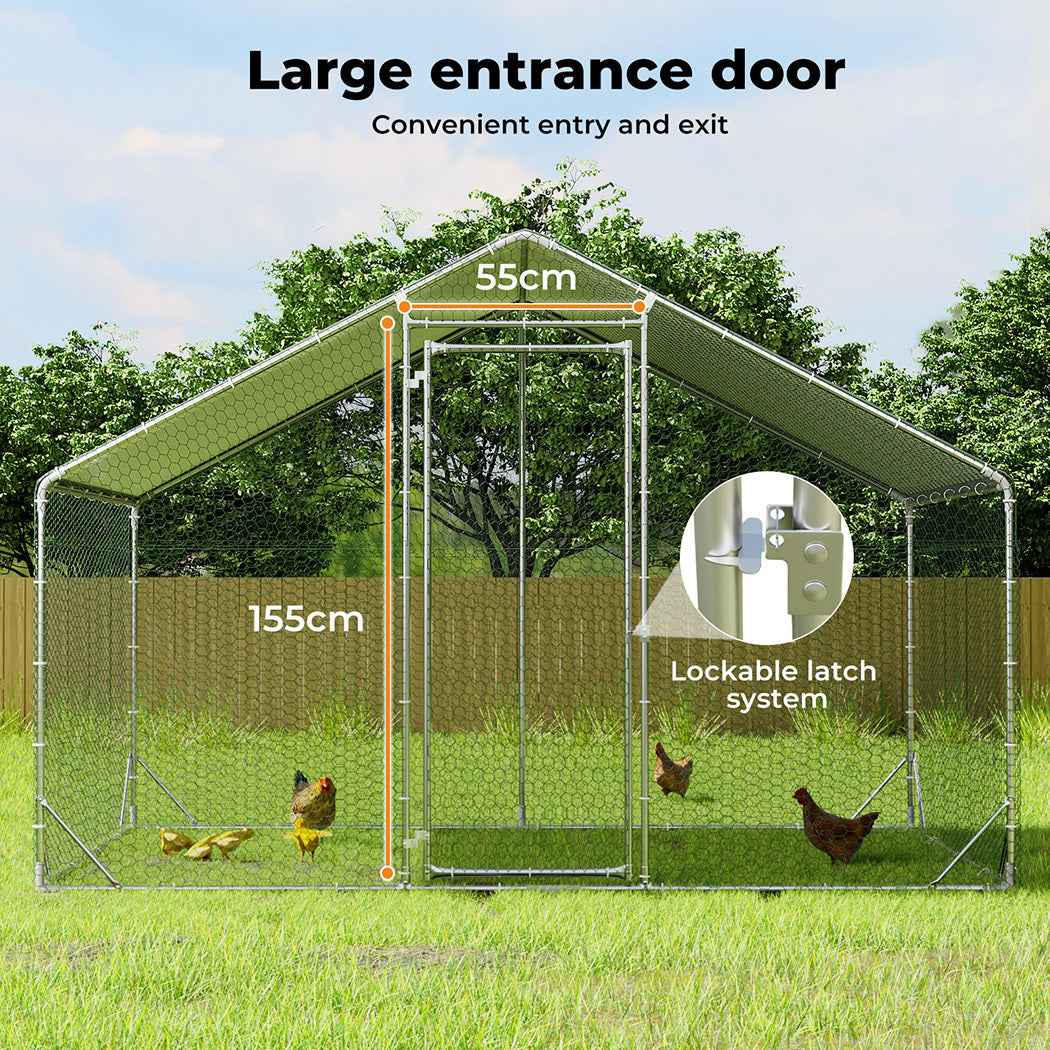 Chicken Coop Large Pet Cage, Thick Galvanized Metal Hen House with Waterproof Sun-Protective Cover