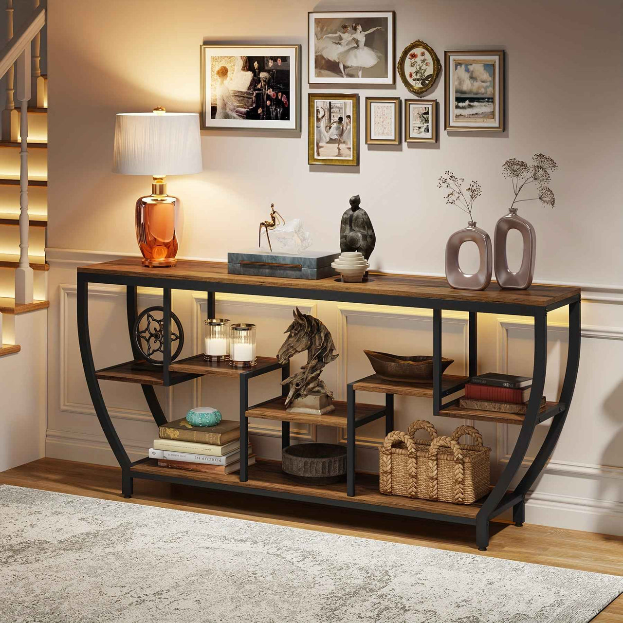 Rustic Industrial Console Table with Storage Entryway, or TV Unit