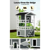 Thumbnail for i.Pet Cat House Outdoor Shelter 72cm x 72cm x 127cm Hutch Wooden Condo Small Dog Pet Houses Enclosure