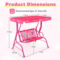 Thumbnail for 2-Seater Porch Swing Indoor / outdoor kids Chair Bench w/ Adjustable Tilt Canopy & Metal Stand Mermaid Pattern Pink