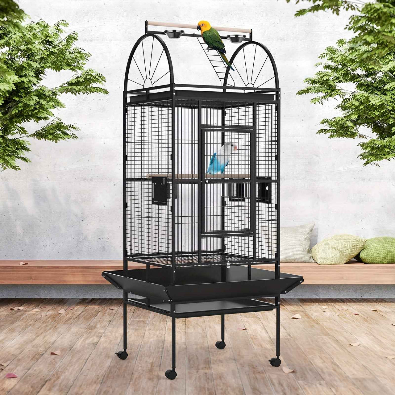 176cm Large Advwin Bird Cage Parrot Aviary with Stand-alone Perch, Wheels and Brake