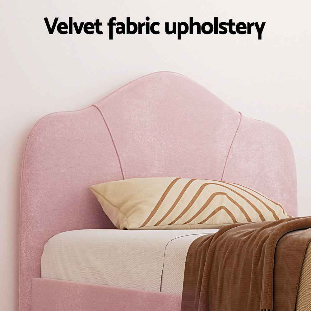 King Single Bed Velvet Pink Bed Frame OLAN - Contemporary Style