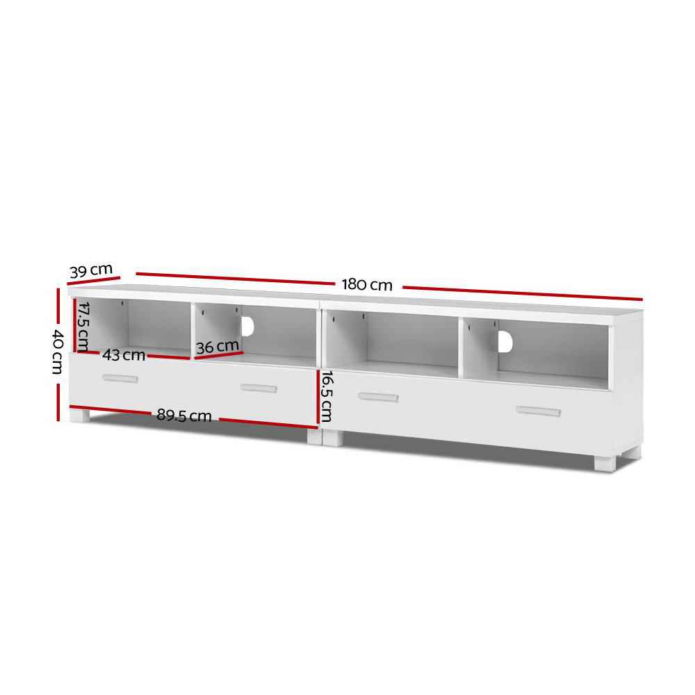 Artiss TV Cabinet Entertainment Unit Stand 180cm 4 Storage Drawers White Eddie