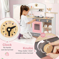 Thumbnail for Pretend Play Kitchen w/Refrigerator Wooden Toy Set Kids Kitchen Cooking Sink Playset Pink