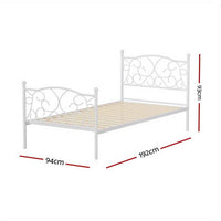 Thumbnail for Artiss Single bed Size Metal Bed Frame - Contemporary White GROA Platform Foundation with Intricate Headboard Design