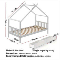 Thumbnail for Artiss Montessori House Toddler Bed Frame with Storage Drawers & Roof | Wooden Toddler Canopy Bed