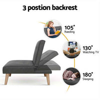 Thumbnail for Artiss 2X Sofa Bed Lounge Chair | Convertible Recliner Faux Linen Grey Single Seater Couch Futon