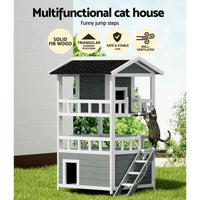 Thumbnail for i.Pet Cat House Outdoor Shelter 72cm x 72cm x 127cm Hutch Wooden Condo Small Dog Pet Houses Enclosure