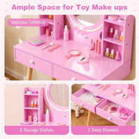Thumbnail for Pink Kids Vanity Dressing Table & Chair Set Makeup Desk & Chair w/ 2-Color Front Lit Mirror