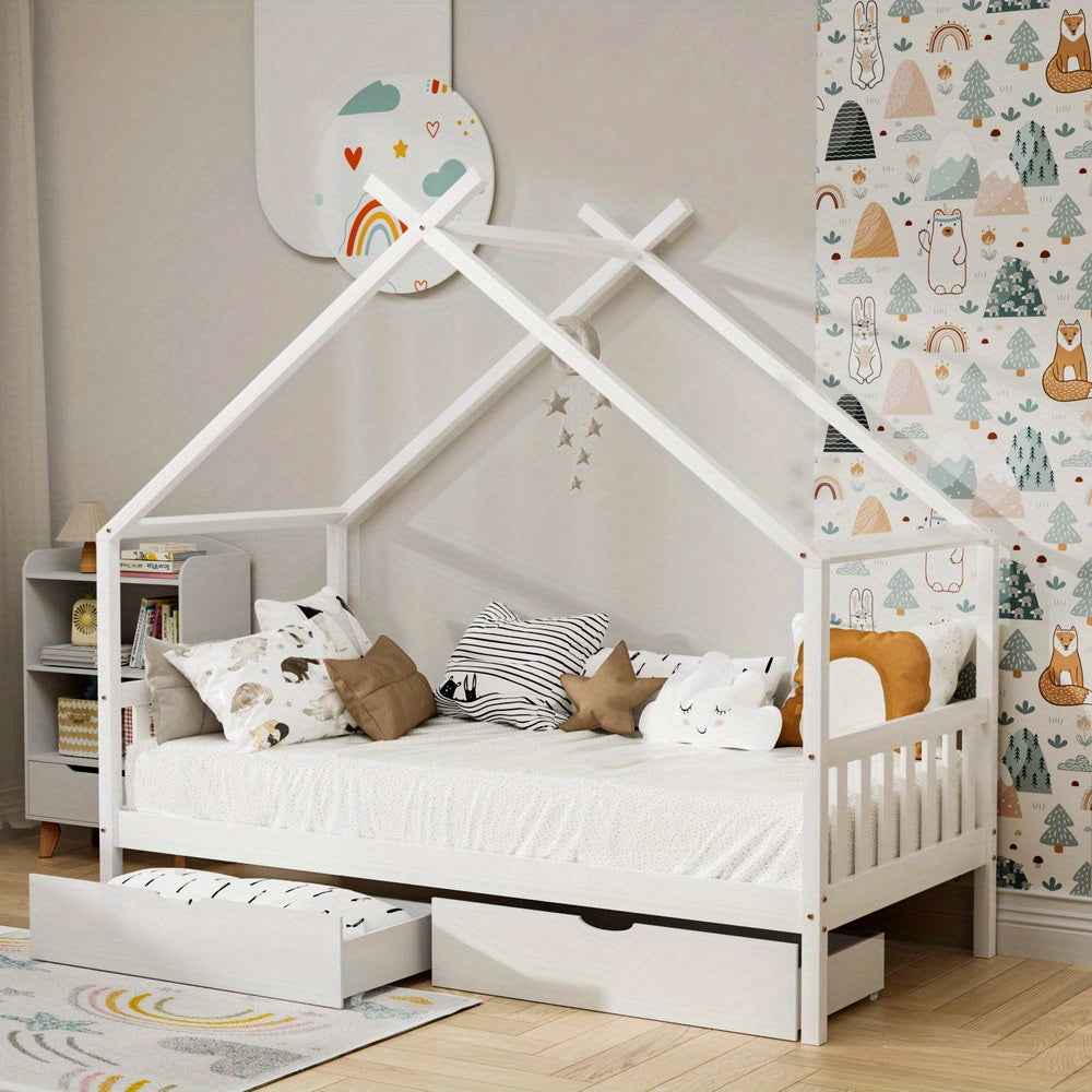 Artiss Montessori House Toddler Bed Frame with Storage Drawers & Roof | Wooden Toddler Canopy Bed