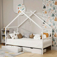 Thumbnail for Artiss Montessori House Toddler Bed Frame with Storage Drawers & Roof | Wooden Toddler Canopy Bed