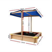 Thumbnail for Keezi Kids Sandpit Wooden Sandbox with Canopy,  101cm, Bench Seat and Toys