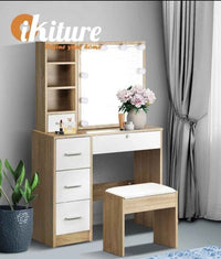 Thumbnail for Dressing Table & Stool Set Make up Vanity – Natural/White Finish