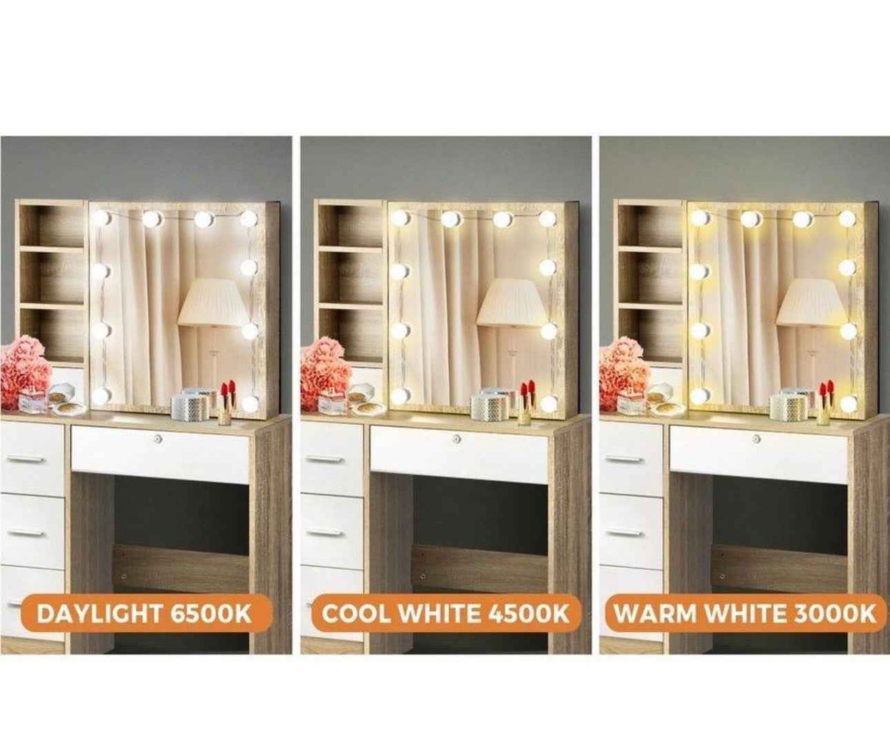 Dressing Table & Stool Set Make up Vanity – Natural/White Finish