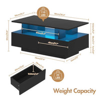 Thumbnail for Modern LED Coffee Table – Glossy Finish, 4 Drawers, App Control 16 led colours Lights