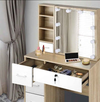 Thumbnail for Dressing Table & Stool Set Make up Vanity – Natural/White Finish