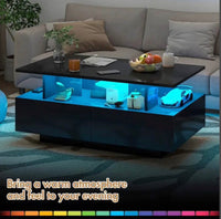 Thumbnail for Modern LED Coffee Table – Glossy Finish, 4 Drawers, App Control 16 led colours Lights