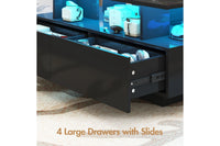 LED Coffee Table with 4 Storage Drawers Rectangle High Gloss Central Table with Open Display Shelf Black Deals R Us