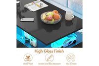 LED Coffee Table with 4 Storage Drawers Rectangle High Gloss Central Table with Open Display Shelf Black Deals R Us