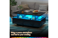 LED Coffee Table with 4 Storage Drawers Rectangle High Gloss Central Table with Open Display Shelf Black Deals R Us