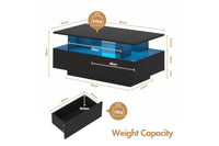 LED Coffee Table with 4 Storage Drawers Rectangle High Gloss Central Table with Open Display Shelf Black Deals R Us