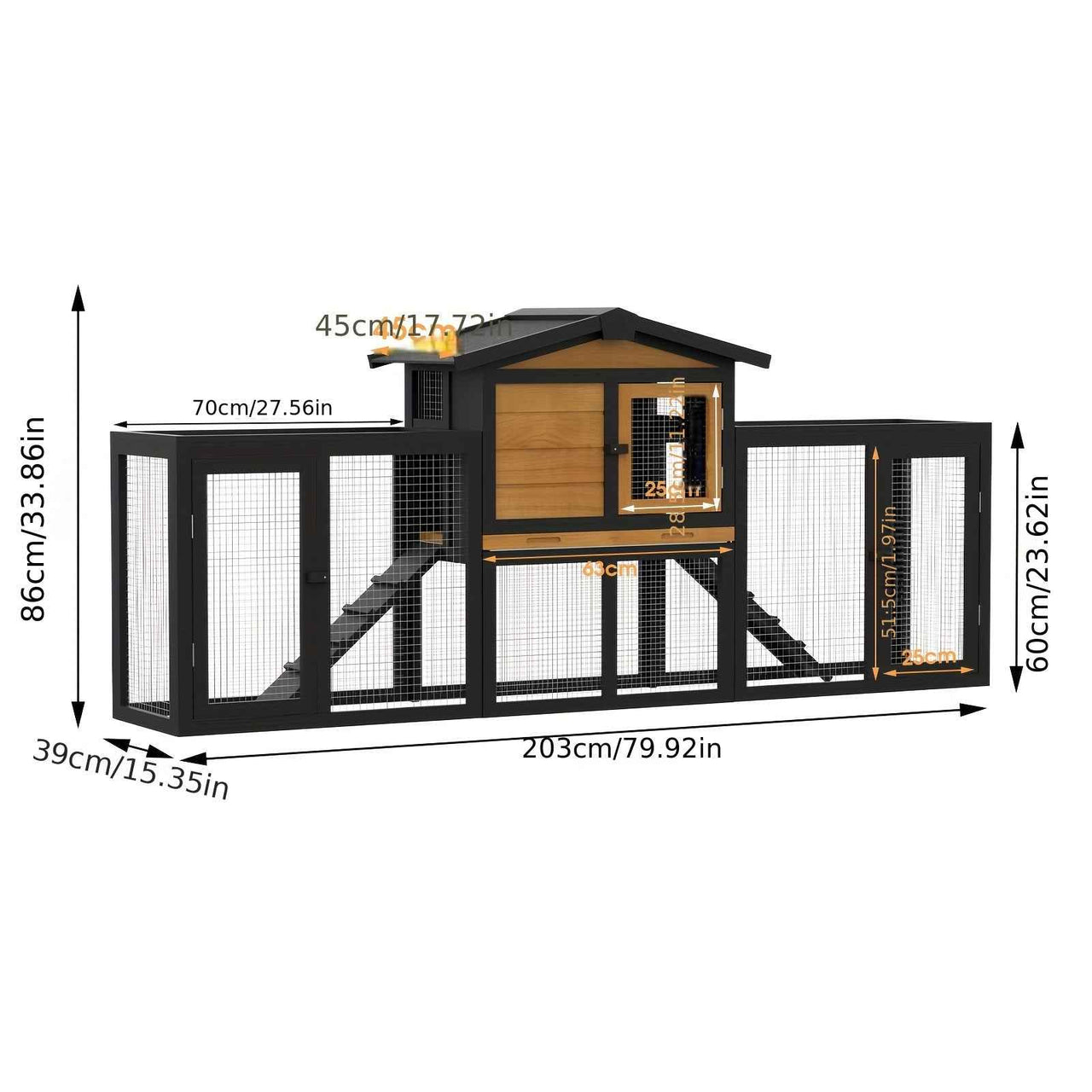 2 Storey Rabbit Hutch Wooden Outdoor Chicken Coop, Pull Out Tray&Easy Clean For Bunnies, Chickens, Guinea Pigs, Rabbit