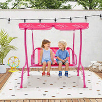 Thumbnail for 2-Seater Porch Swing Indoor / outdoor kids Chair Bench w/ Adjustable Tilt Canopy & Metal Stand Mermaid Pattern Pink