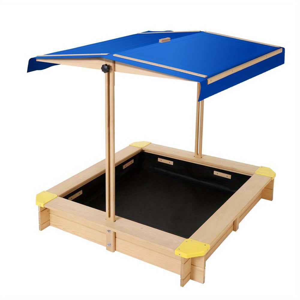 Keezi Kids Sandpit Wooden Sandbox with Canopy,  101cm, Bench Seat and Toys