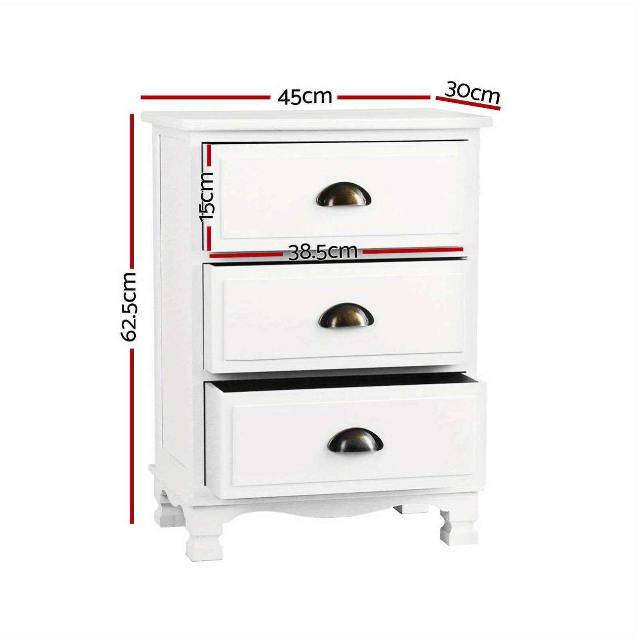 Artiss 2x Bedside Table 3 Drawers Side Table Storage Cabinet Nightstand White