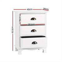Thumbnail for Artiss 2x Bedside Table 3 Drawers Side Table Storage Cabinet Nightstand White